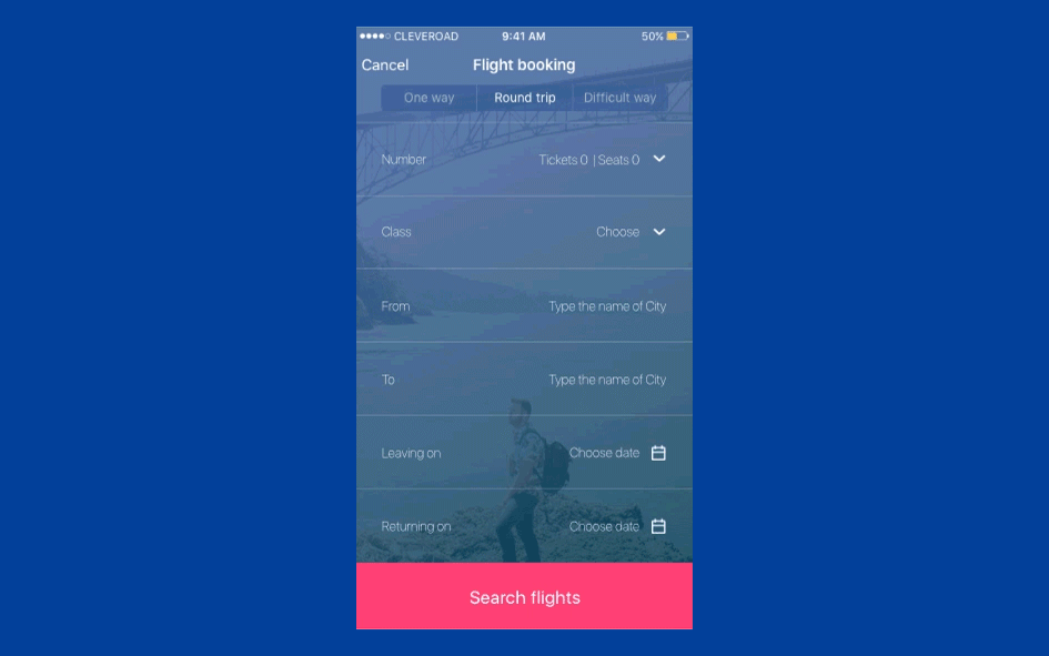 Flight booking app design concept by Cleveroad