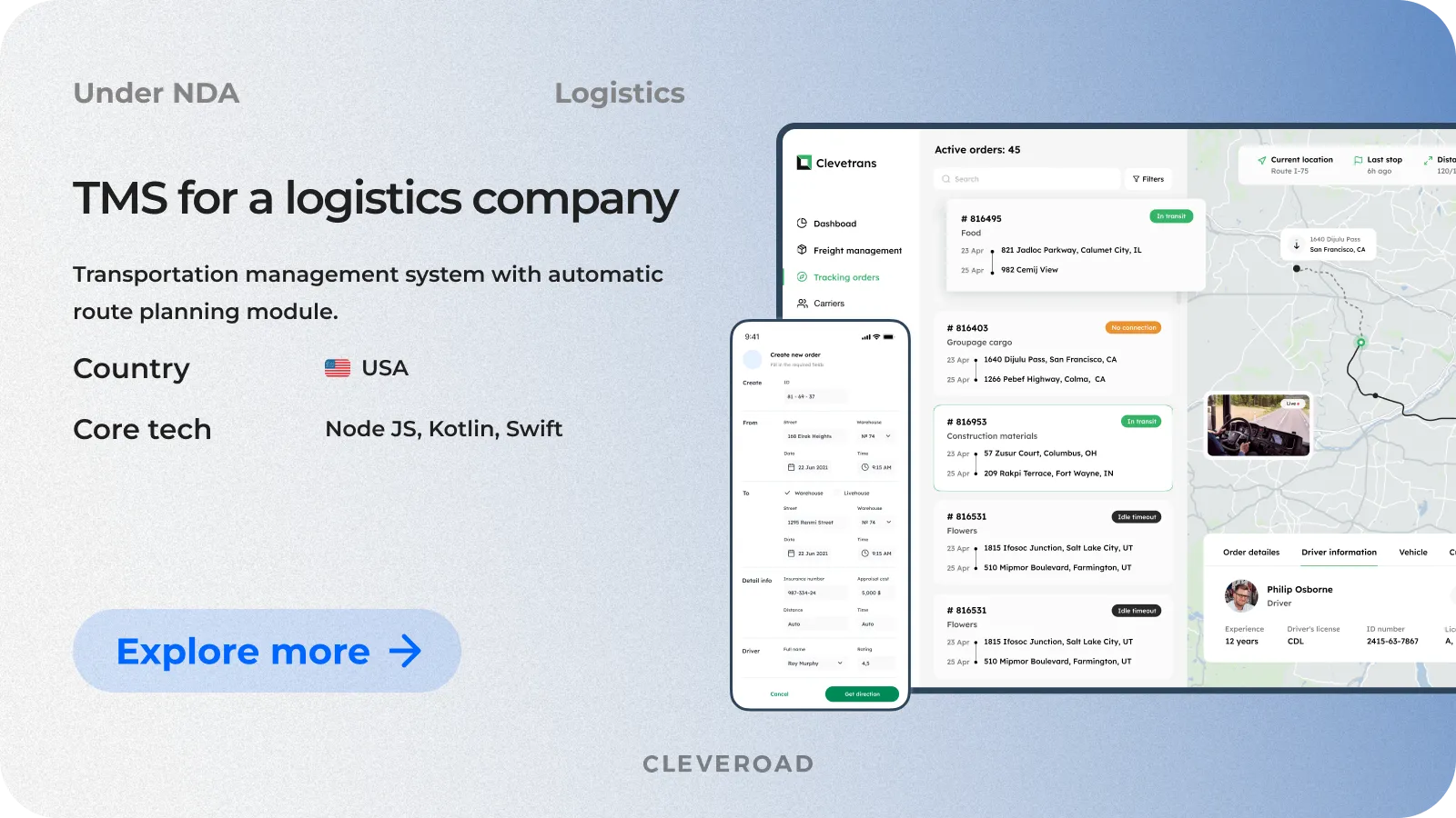 An interface of Transportation Management System built by Cleveroad