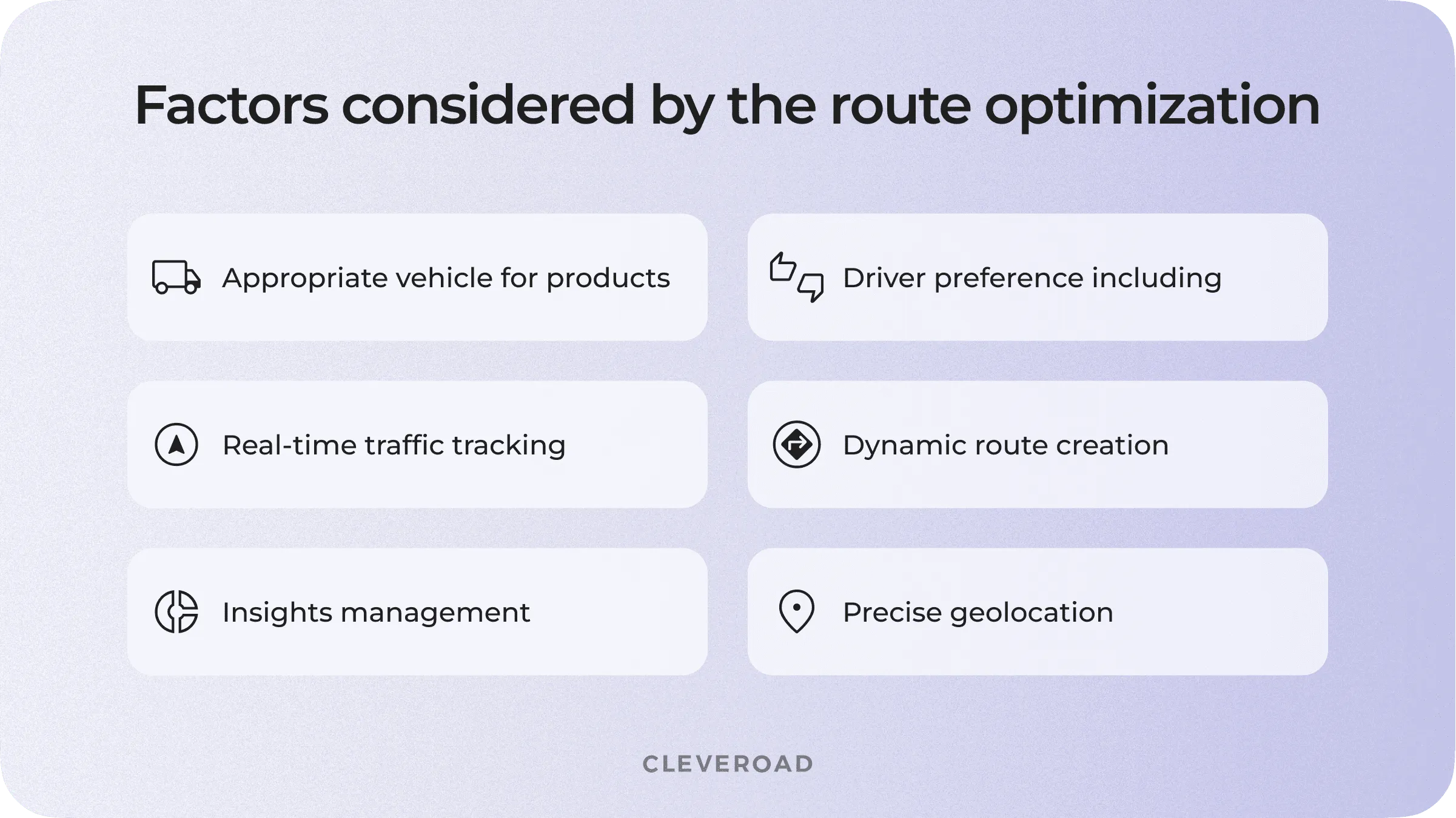 What factors route optimization APIs consider?